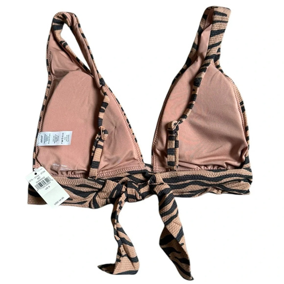 Aerie NWT Women's Triangle Tie Tiger Stripe Bikini Top Black/Tan Textured Size S - Picture 3 of 3